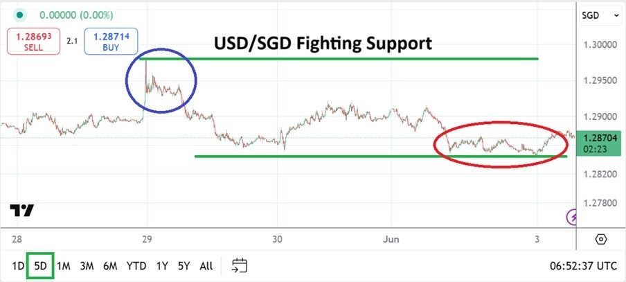 【XM Market Analysis】--USD/SGD Analysis: Bearish Sentiment Battling Lower Realms Technically(图1)